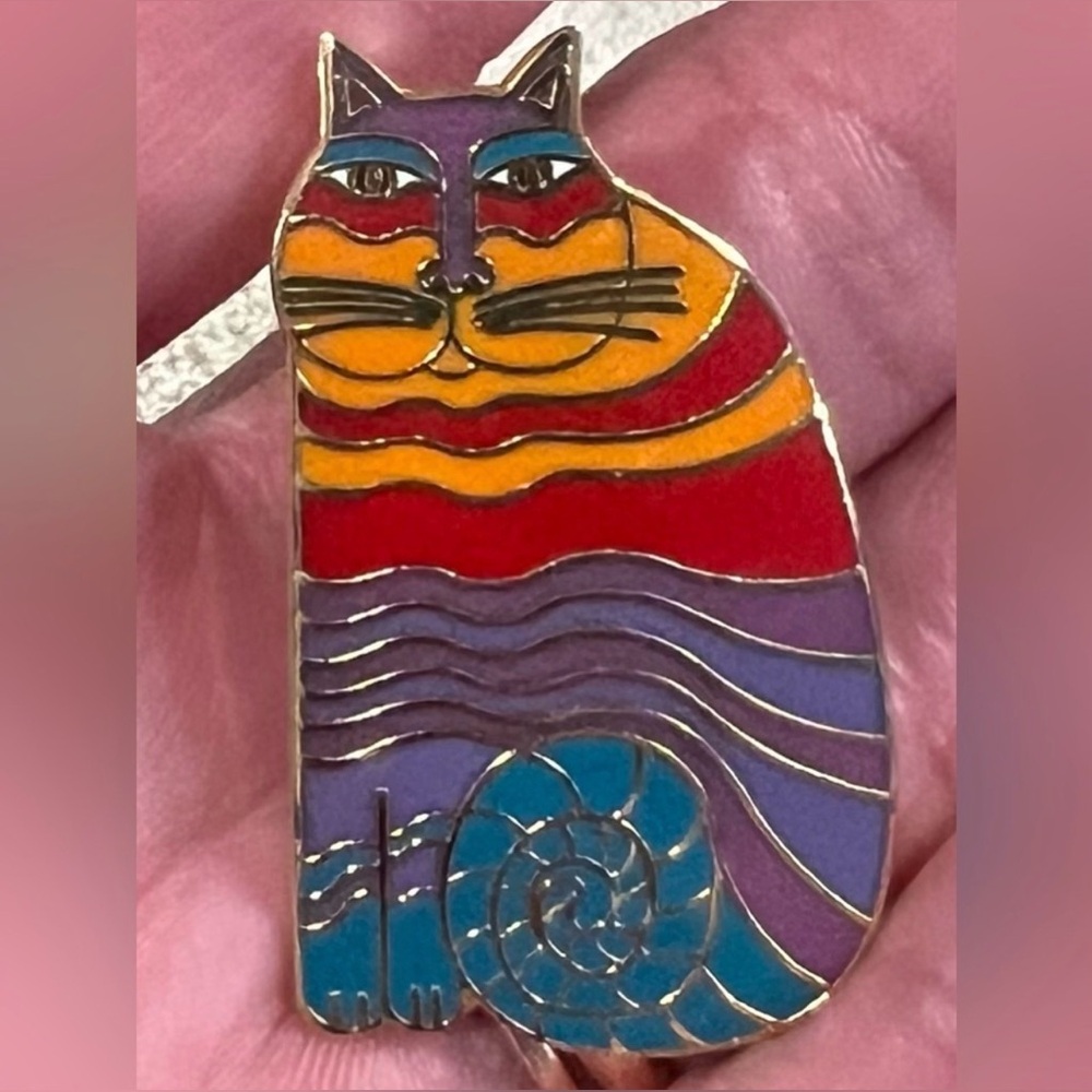 Vintage Laurel Burch Rainbow Cats Colorful Cat Brooch Pin Whimsical Quirky Pride